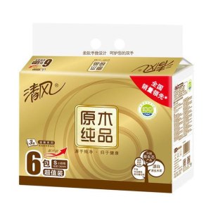 清风原木金装六包三层抽纸